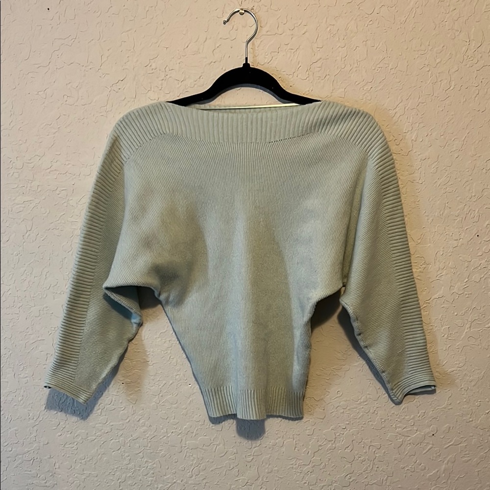 Joan Vass Blue Off-the-Shoulder Sweater with Dolman Sleeves